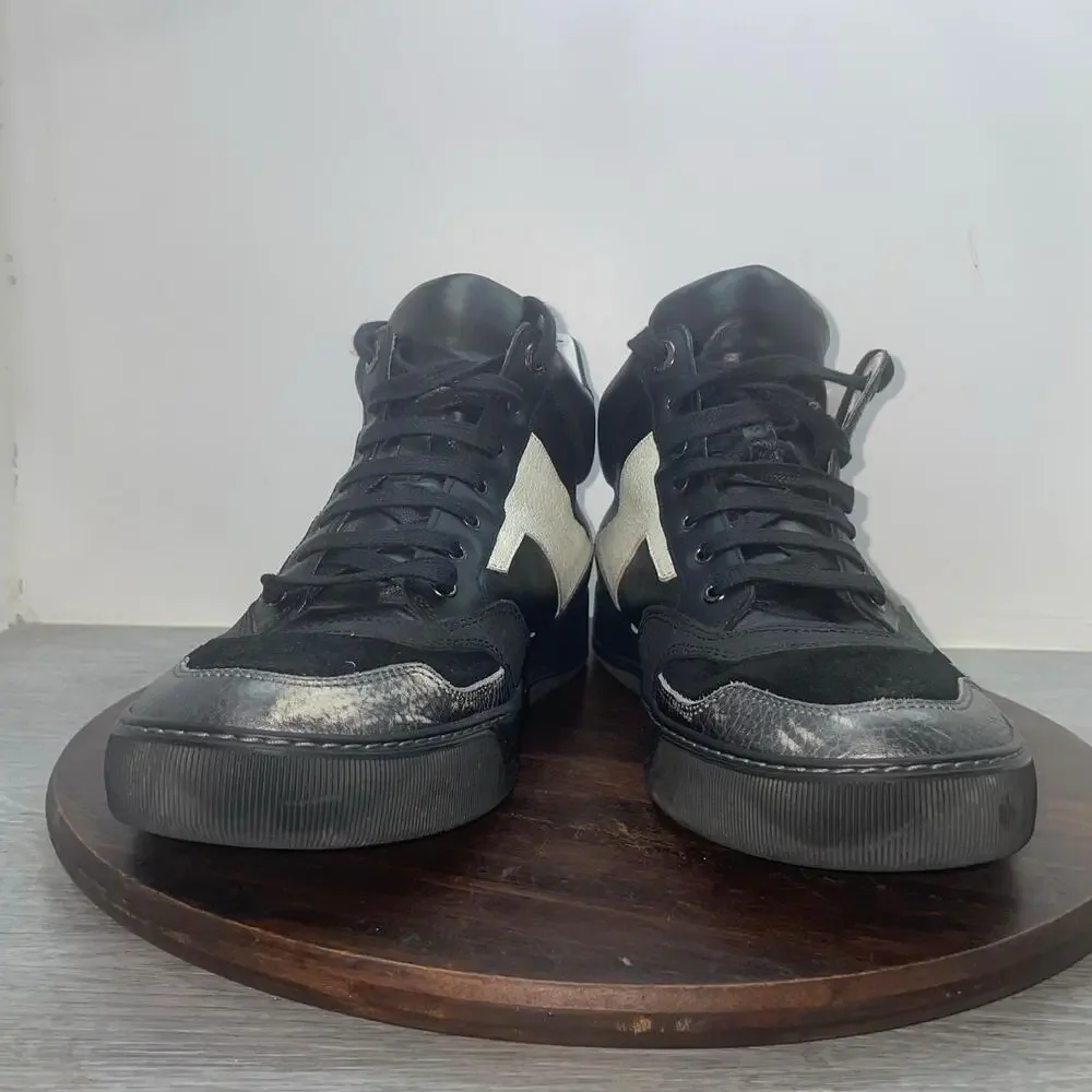 LANVIN Lace-Up Mid Top Black Leather Mix Materia Sneakers Men's Size 7 Shoes